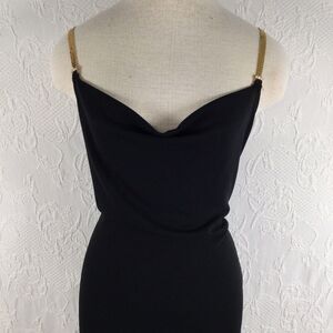 Gunne Sax Y2K Long Party Dress Cowl Neck Gold Metal Straps Evening Gown Elegant